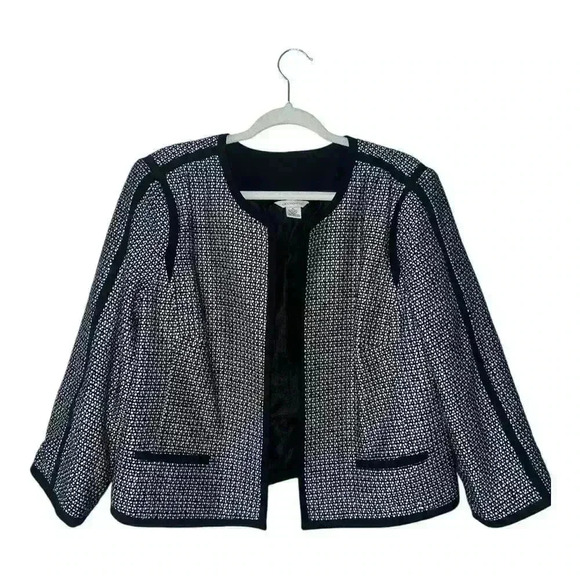 Liz Claiborne Black/White Open Front Cropped Blazer, XL - Picture 1 of 5